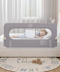 Toddler Bed Rail Guard, 47 Inch Foldable Bed Rail For Baby with reinforced carbon steel frame on a bed with sleeping child.