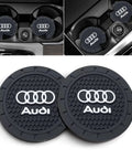 No Slip Silicone Car Cup Holder Coasters For Recessed Cupholders, 2.75 Inch, 2 Pack, displaying Audi logo, durable and scratch resistant.