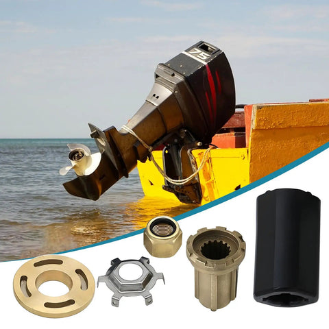 Mercury Prop Hub Kit Alpha One Replacement For 40-60 HP CT, 70-250 HP, Force 90-120, Verado 150-300 Brass Material With Thrust Washer, Drive Sleeve, Drive Sleeve Adapter, Tabbed Lock Washer And Locking Nut For Smooth Power Transfer