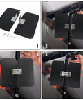 Universal Garage Shield Anti Theft Lock For Overhead Doors displayed in disassembled and installed views, black polyethylene.