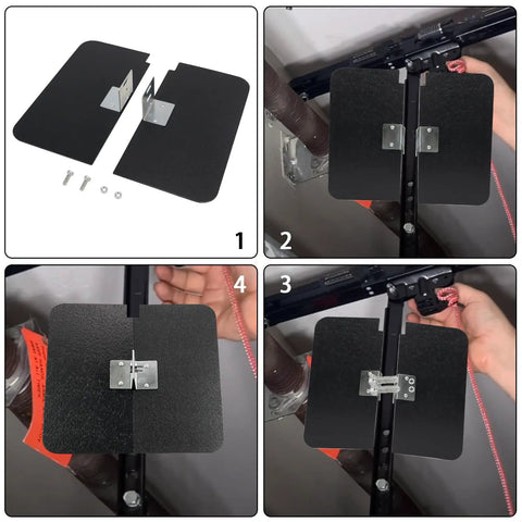 Universal Garage Shield Anti Theft Lock For Overhead Doors displayed in disassembled and installed views, black polyethylene.