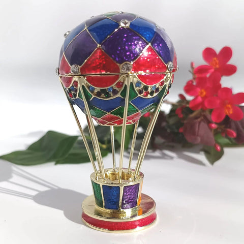 Totally Vintage Enamel Hot Air Balloon Jewelry Box With Rhinestones, Decorative Trinket Storage Container, Eco Friendly Alloy Craft