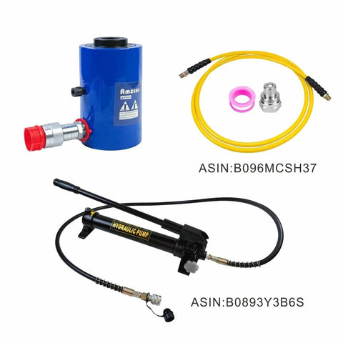 Beefy 30 Ton Hollow Hydraulic Cylinder Jack, Single Acting Ram, 6 Inch Stroke, 10000 PSI Max, Heavy Duty Steel, Coupler, Pump