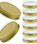 Eight Pack Mason Jar Bee Feeder Lids With Perforated Metal Entrance, leak proof, gold finish, fits 2.87 inch openings.