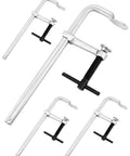 Heavy Duty 8 Inch F Clamp Four Pack With Drop Forged Bar Jaws Two And A Quarter Inch Throat Depth Corrosion Resistant Nickel Chrome Finish Rail Spindle And Handle Built For Pros, four clamps