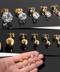 Allergen Free Stainless Steel Stud Earrings Set For Women, 10 Pairs Including Five 316L Ball Studs And Five 5A Plus Cubic Zirconia Pairs, Hypoallergenic Surgical Grade, 3mm Size, Everyday Sparkle You Can Rock. Gold-tone stud earrings set with ball and CZ pairs in sizes 3-8mm