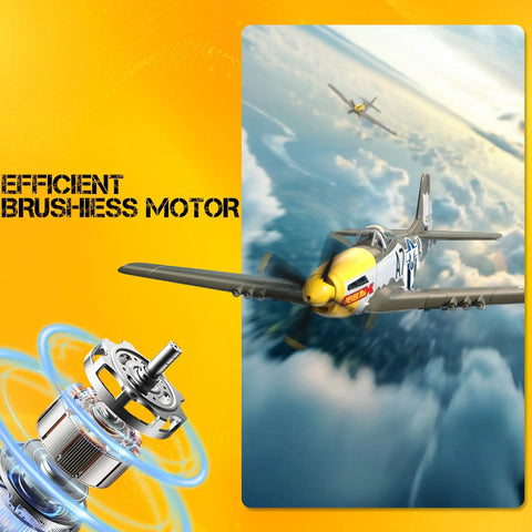 Beast Ready To Fly 4CH Brushless P51D Mustang RC Plane With 500mm Wingspan and motor illustration in flight.