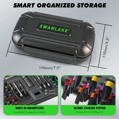 Hella Versatile 46 In 1 Magnetic Ratchet Screwdriver Kit Featuring KickAss Nut Drivers And Detachable Ergonomic Handle With Secure Storage Box showing smart organized storage.