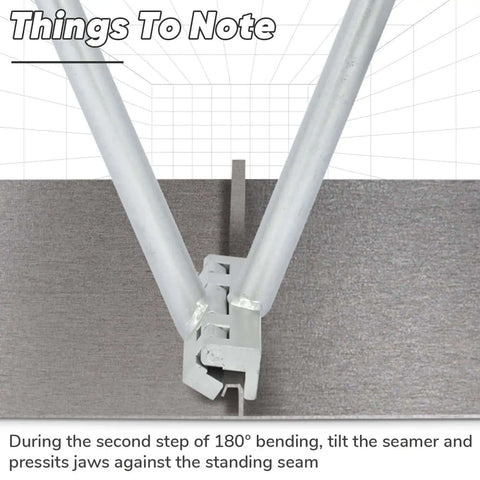 Two In One Hand Seamer For Sheet Metal Heavy Duty standing seam tool in action, showing bending on metal surface with clip lock design.