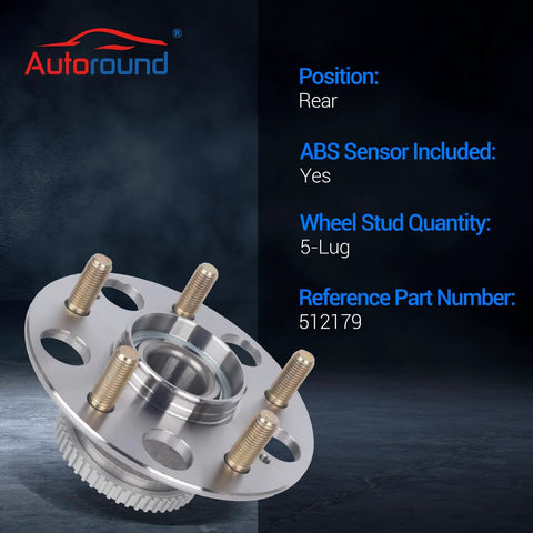 Rear Wheel Bearing And Hub Assembly With ABS, 5 Lug Fits 1999-2003 Acura TL And 1998-2002 Honda Accord Rear Left And Right Sides
