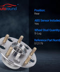 Rear Wheel Bearing And Hub Assembly Set Of 2 For Acura TL 1999 Through 2003 And Honda Accord 1998 Through 2002 Rear 5 Lug With ABS
