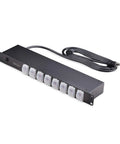 8-Outlet 1U Switched Rack Mount PDU With Individual On Off Outlets 125V 15A NEMA 5-15R 8-Foot Power Cord TAA Compliant Ideal For Server Rooms And Small Data Centers black metal rack mount PDU