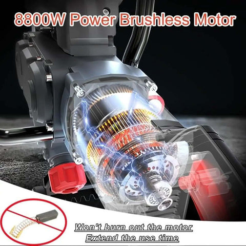 Pro Power 8800W Ring Concrete Saw Rips Through Concrete And Steel With 11.8 Inch Depth Electric Wall Grooving Tool motor close-up.