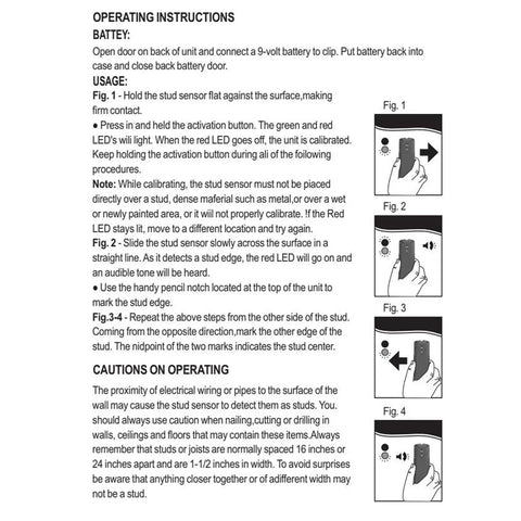 Operating instructions for Culnflun Stud Detector Wall Stud Finder with LED, showing calibration and usage steps for accurate detection.