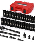 38 Piece One Half Inch Drive Deep Impact Socket Master Set With 10 Inch Quick Release Ratchet And Accessories, SAE And Metric Deep Sockets
