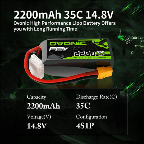 Beefy 4S LiPo Battery 2200mAh 14.8V 35C with XT60 connector for RC airplane quadcopter helicopter FPV drone powerhouse performance.