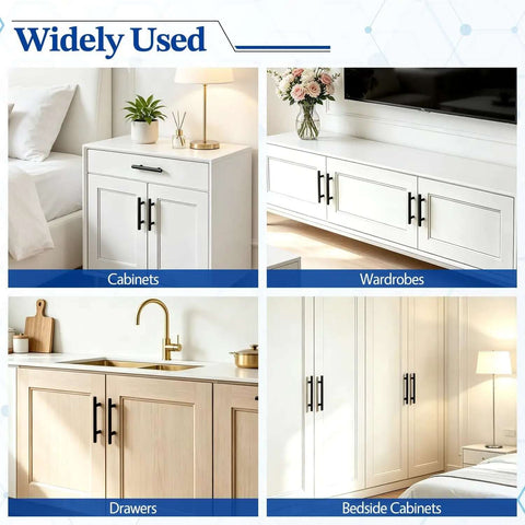 Matte Black Cabinet Handles 4 Pack, Three and Three Quarter Inch Hole Center Kitchen Cabinet Pulls used on white cabinetry