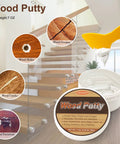 Water Based Wood Filler White Wood Putty For Trim And Cabinet Repair Paintable Stainable Formula in 7 Oz container and tool.