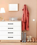 Black 5 Inch Arch Cabinet Pulls Set Of 30 For Kitchen Cabinets And Dresser Drawers installed on white dresser