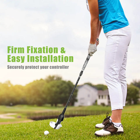 Person using Adjustable Length VR Golf Club Handle For Quest 2 Accessories With Real Golf Grip on grass