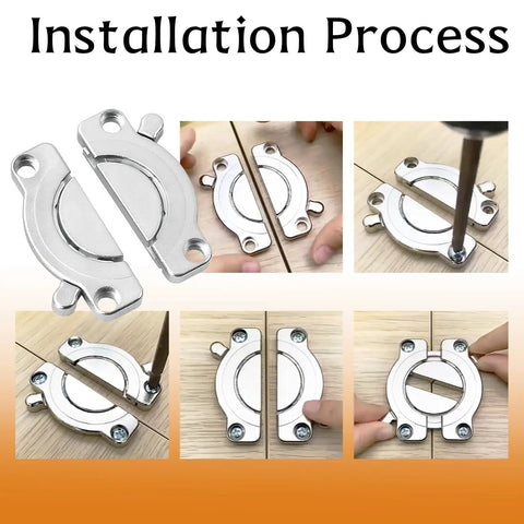 Installation process of 4 Piece Rock Solid Heavy Duty Table Latches Zinc Alloy Buckle Locks for furniture connectors.