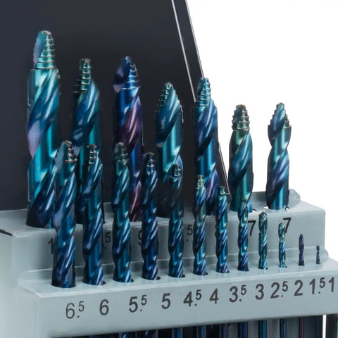 19 Piece Cobalt Stepped Point Drill Bit Set Turbo HSS Impact Step Drill Bits With Blue Oxide Finish in storage case