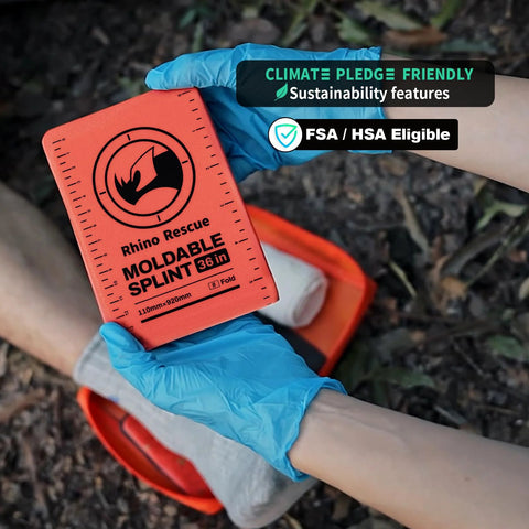 Rhino Rescue moldable first aid splint, orange-gray, 36 in, folded.