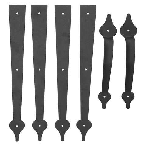 Matte Black Garage Door Hinges And Handles Kit, Carbon Steel Hardware Set With 4 Hinges And 2 Handles, Screw Mount Included