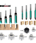 Image showing 8 Piece Router Bit Set with 4 Flush Trim Bits, 4 Pattern Flush Trim Bits, 2 impact magnetic bits, bearings, and wrenches.