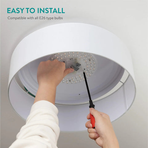 Installing Flush Mount Ceiling Light With Fabric Drum Shade, 15.75 Inch Diameter, 22W LED, Warm White 3000K
