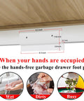 Hands Free Cabinet Foot Pull For Trash Drawer, size and installation guide, durable stainless steel, white finish, easy mounting