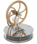 Low Temperature Stirling Engine For Coffee Mug Power, Easy Start Steam Engine Model on metal base, view of flywheel and pistons.
