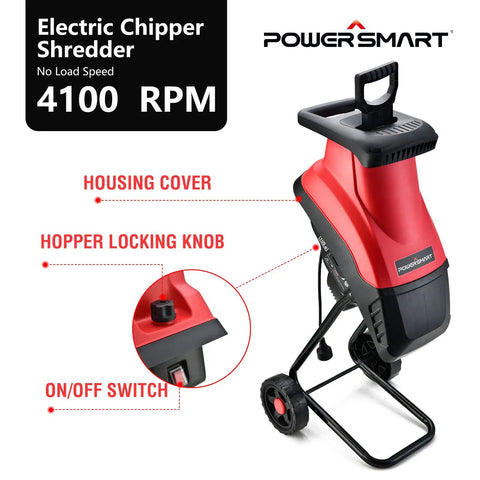 Red Electric Wood Chipper Shredder With 15 Amp Motor And Collection Bag For Easy Yard Cleanup Ultra Quiet Workhorse Brushless Power