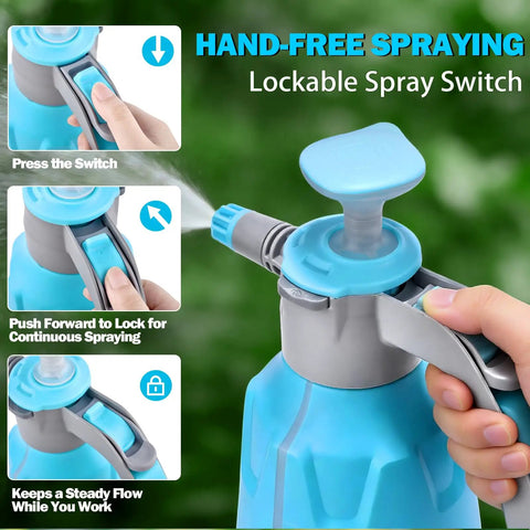Hand Pump Sprayer 1/2 Gallon Leak Proof Water Mister with adjustable nozzle and one button lock for continuous spraying