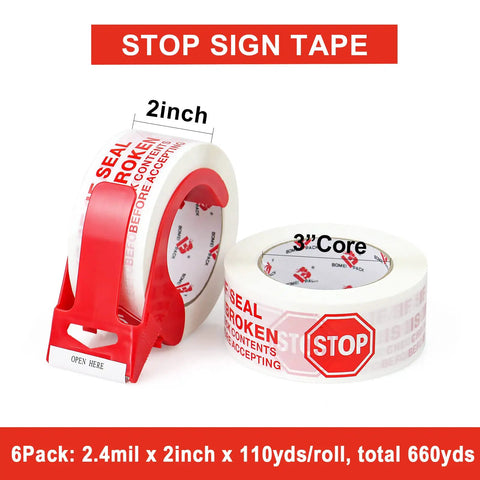 Security Packing Tape With Pre Printed If Seal Is Broken Check Contents Before Accepting Seal Integrity Message 2 Inch X 110 Yards displayed with red dispenser
