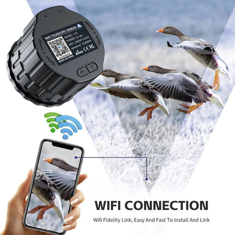 Telescope Eyepiece Camera, 4MP Digital Camera, 2K Video Recording Via App, image of eyepiece, phone display of flying geese.