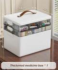 Must Have Three Tier Medicine Organizer With Leather Handle Portable Cabinet For Pills And First Aid Supplies For Home Storage Keeps Meds Neat And Accessible Great For Countertop Or Nightstand, shown on a wooden table with dimensions labeled.