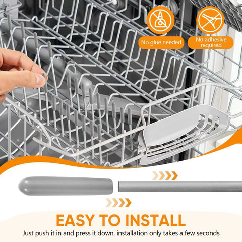 Hand installing 150 Pcs Dishwasher Rack Prong Repair Caps Anti Slip End Tips For Tines, Durable PVC Protectors, gray finish