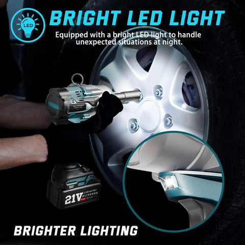 Heavy Hauler Cordless Impact Wrench Dropping 1300 Nm Of Boss Level Torque 1/2 Inch Drive Electric Tool with bright LED light for night use.