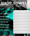 Pack Of 150 Cotton Shop Towels 12 By 14 Inches Absorbent Multipurpose Cleaning Rags For Auto Shops Garages And Home Use
