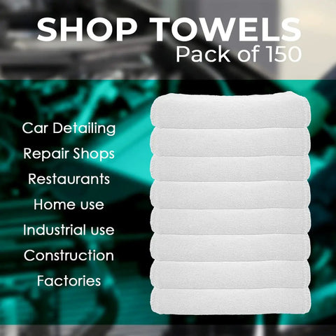 Pack Of 150 Cotton Shop Towels 12 By 14 Inches Absorbent Multipurpose Cleaning Rags For Auto Shops Garages And Home Use