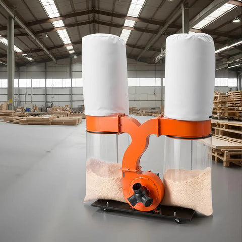 High Power Dust Collector With 1550 CFM Vortex Cone For Fast Wood Dust Pickup, 2.5 Micron Filtration, 3.0 HP Sawdust System in workshop