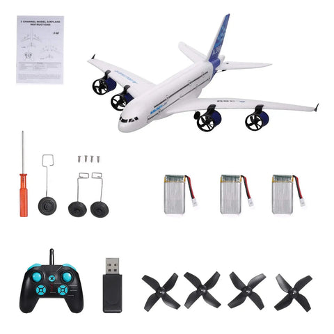 A380 RC Airplane For Beginners 2.4G 3CH Remote Control Plane Easy To Fly EPP Foam Fixed Wing Glider parts and accessories