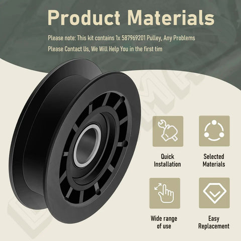 Black idler pulley for Husqvarna AWD lawn equipment replaces 587969201 5879692-01 580364301, model details, product materials