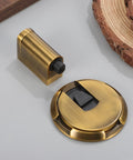 Heavy Duty Adjustable Door Stopper With Windproof Design holds doors open securely, featuring a zinc alloy build in a brass finish.
