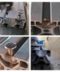 Installation of 22 pack one quarter inch 20 threaded steel roll in T nuts with ball spring for 10 series aluminum extrusion profiles T slot rails.