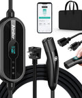 Tesla Level 1 2 EV Charger With WiFi App Plug And Play 16A 240V NEMA 6 20P Cable 25 Ft ETL Certified shown with accessories