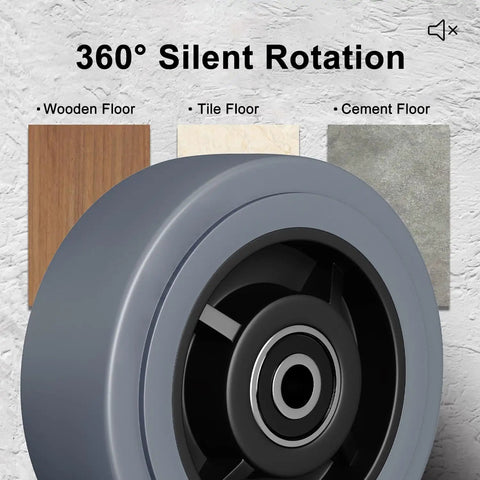 Heavy Duty Rubber Swivel Casters Delivering A Smooth Silent Ride And Rock Solid Parking Brake M20 Threaded Stem on multiple floor types.