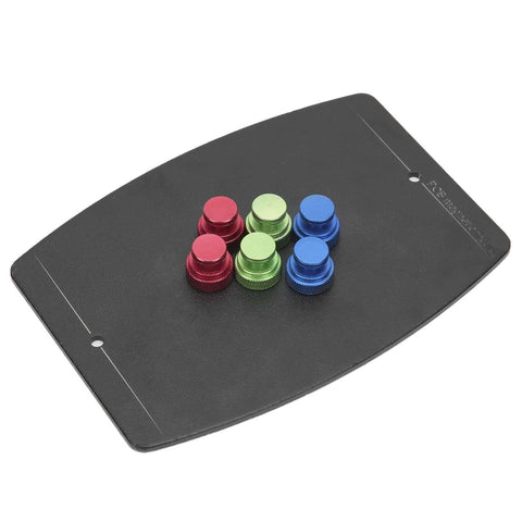Universal PCB Holder Soldering Fixture with six magnetic pins on a metal platform for phone circuit welding and alignment.