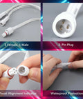Heavy Duty All Season Extension Cable Set 6 Pack Featuring Three Y Branch Plugs And Three Sixteen Foot White Leads Plug And Play ready for Govee H705 H706 Pro with waterproof connectors.